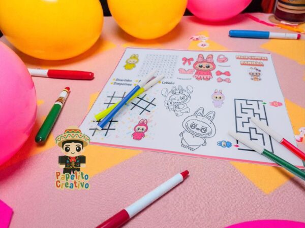 mantelitos de actividades personalizados para fiestas infantiles + 12 plumones | entrega en 1 semana - imagen 5