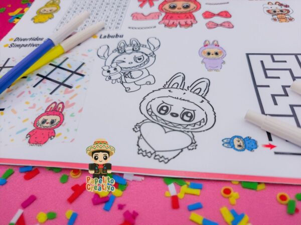 mantelitos de actividades personalizados para fiestas infantiles + 12 plumones | entrega en 1 semana - imagen 2